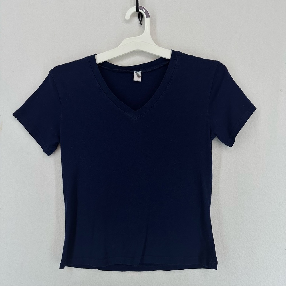 Basic Short Sleeve V Neck T‎ Shirt Women’s XS Blue